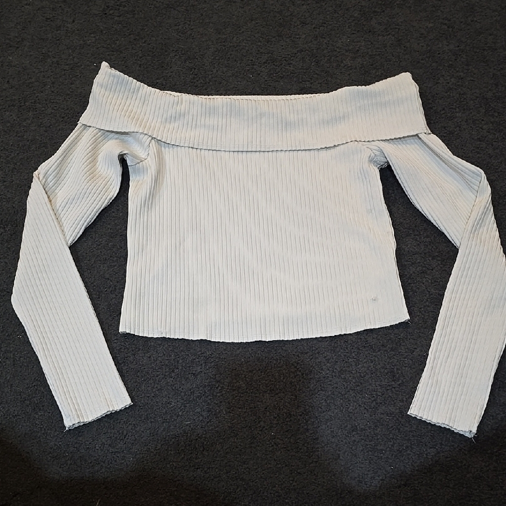 Off-Shoulder Ribbed Sweater - White